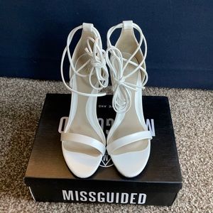 White lace up sandal heels, US size 8